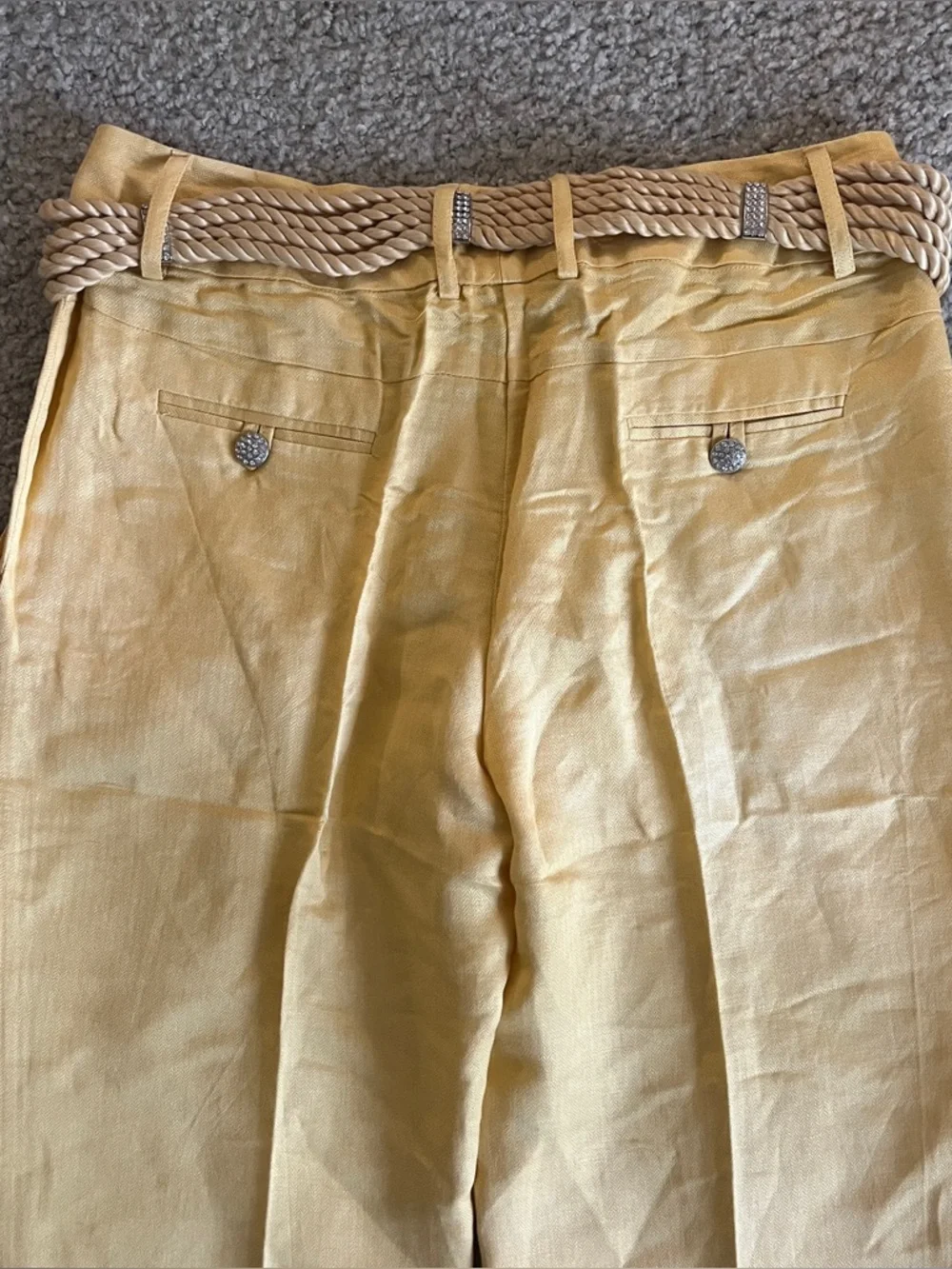Vantarsi Women's Pale Yellow Linen Blend Belted Straight Pants Size L NWT Jewels - Picture 6 of 12